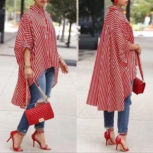 Women’s Striped Batwing Sleeve Dip Hem Shirt Dress Asymmetric Loose